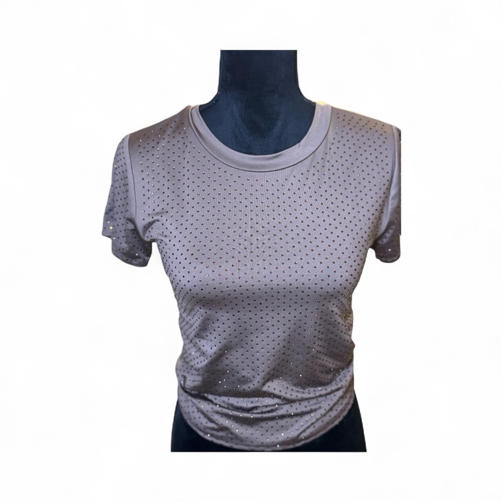 Forever 21 Metallic beads on Taupe Short Sleeve Top